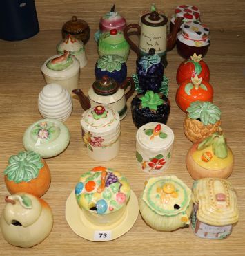 A collection of Art Deco jam pots etc, approx 23