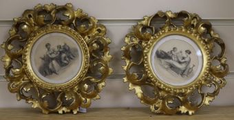 After Bartolozzi. A pair of lithographs of mothers and children, Florentine framed, overall 18cm