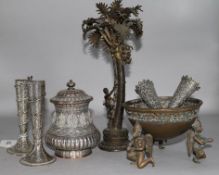 Two pairs of Indian silver vases and three other items