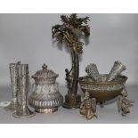 Two pairs of Indian silver vases and three other items