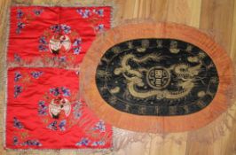 Three Chinese embroidered silk table panels