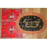 Three Chinese embroidered silk table panels