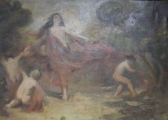 19th century English School, oil on canvas, Nymphs and cherubs in a landscape, 39 x 54cm