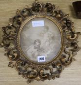 A Florentine framed print of cherubs, overall 36cm