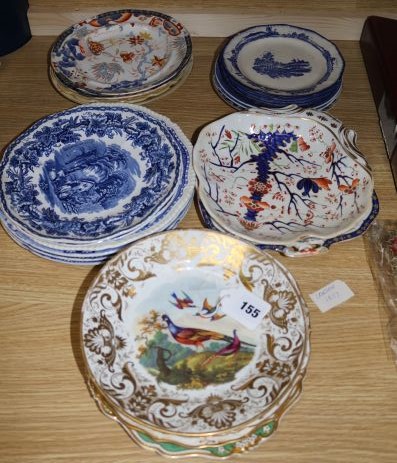 A group of 19thC Bretby & English porcelain plates & later blue & white pottery plates