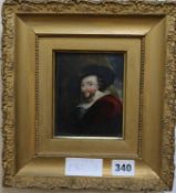 After Rubens, oil on board, Portrait of a gentleman, 11 x 9cm