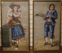 W* Maton, pair of gouache, Portraits of Neapolitan peasants, signed, 103 x 55cm