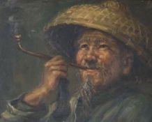 Asian School, oil on canvas, Malay smoking an opium pipe, 39 x 48cm