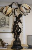 An Art Nouveau style two branch figurative table lamp