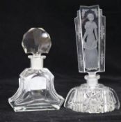 Two cut glass scent bottles