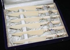 A cased set of six shibayama knives