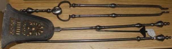 A set of three 19th century steel fire implements