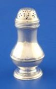 An early George II silver muffineer by John Newton, of baluster form, maker's mark stamped four?