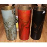 Three Chinese lacquered metal stick or umbrella stands