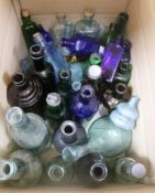 A Quantity blue, green & clear bottles