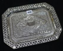 An Indian silver octagonal tray with pierced border, 11.75in, 13 oz.