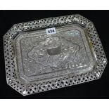 An Indian silver octagonal tray with pierced border, 11.75in, 13 oz.