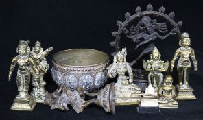 A group of Indian brass figures, etc.