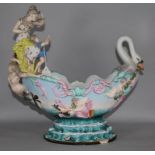 A Continental porcelain figural swan centrepiece