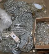 A quantity of glass lustre bag ceiling pendants and accessories