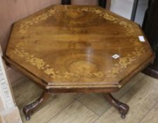 An octagonal inlaid occasional table, W.76cm