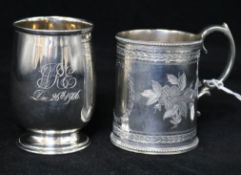 A Victorian engraved silver christening mug by Mappin & Webb and one other later silver