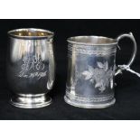 A Victorian engraved silver christening mug by Mappin & Webb and one other later silver