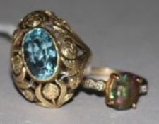 Two gold gem set rings including zircon.