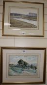 Elaine Epps watercolour The Cuckmere at Alfriston'and another watercolour of a woman feeding