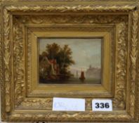 19th century English School, oil on wooden panel, Estuary landscape, 7 x 10cm