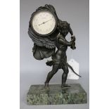 Spelter figure, desk barometer