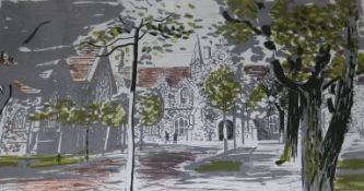 Edwin La Dell, linocut, Brighton College, signed in pencil, 75/75, 38 x 62cm