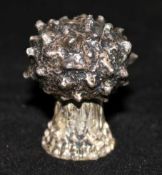 A 1970's novelty miniature silver model of a mushroom by Christopher Lawrence, London, 1977, with