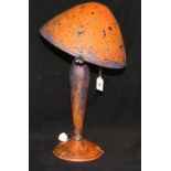 A French Daum style coloured glass mushroom form table lamp