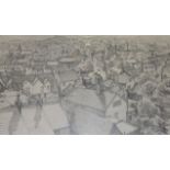 Julian Bell, pencil drawing, View of Lewes, signed, 21 x 33cm