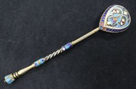 A late 19th/early 20th century Austro-Hungarian 800 standard silver and cloisonne enamel spoon, 5.