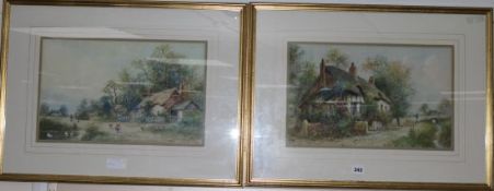 Joseph Hughes Clayton, pair of watercolours, Thatched cottages, signed, 28 x 44cm