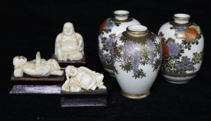 3 small Satsuma vases and 3 ivories