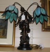 An Art Nouveau style two branch figural table lamp