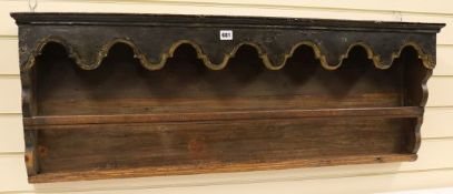 An Indian part painted hardwood wall shelf, W.112cm