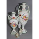 2 comport floral lidded vases a.f.