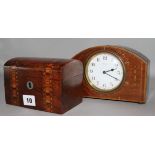 Inlaid tea caddy and Edwardian mantle clock