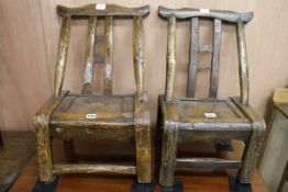 Two Chinese low child's chairs