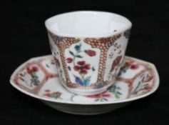 A Chinese famille rose teabowl and saucer, 19th century