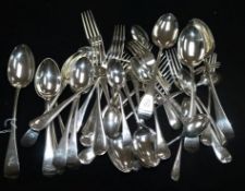 A part canteen of late Victorian silver Old English pattern flatware, comprising thirty seven items,