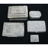 Four small Indian silver boxes and a Portuguese box.