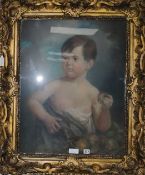 Lafayette, pastel, Study of a boy holding an apple, 69 x 54cm, ornate carved wood frame