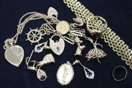 A 9ct gold gatelink choker necklace a 9ct gold ring and other assorted items.