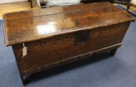 An oak six-plank coffer W.114cm