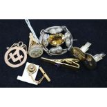 A Victorian silver and citrine oval "acorn" brooch, a 9ct gold masonic pendant and seal and four